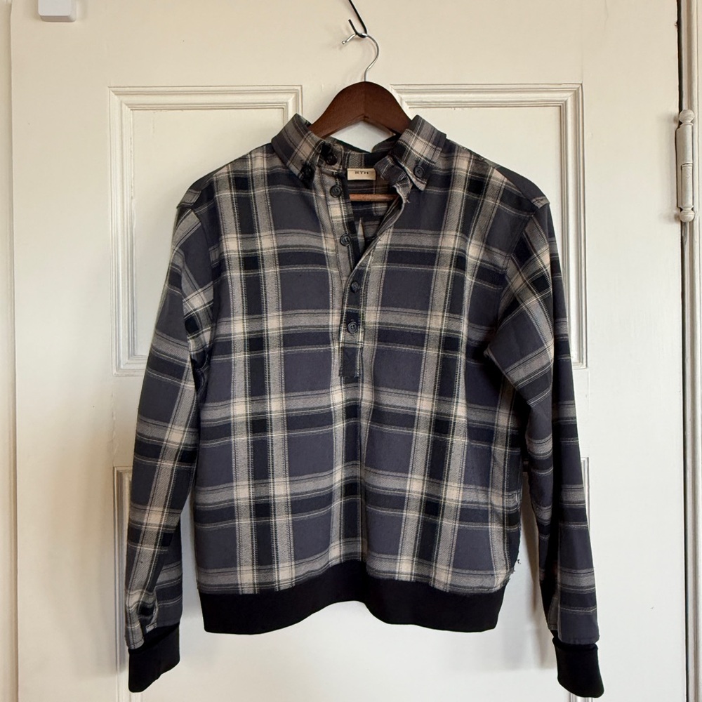 Rth Pullover Half Button Up Black/Grey Flannel - image 1
